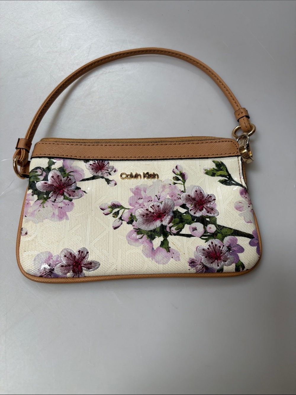 Calvin Klein Cream and Purple Floral Wristlet Clutch - Picture 2 of 11